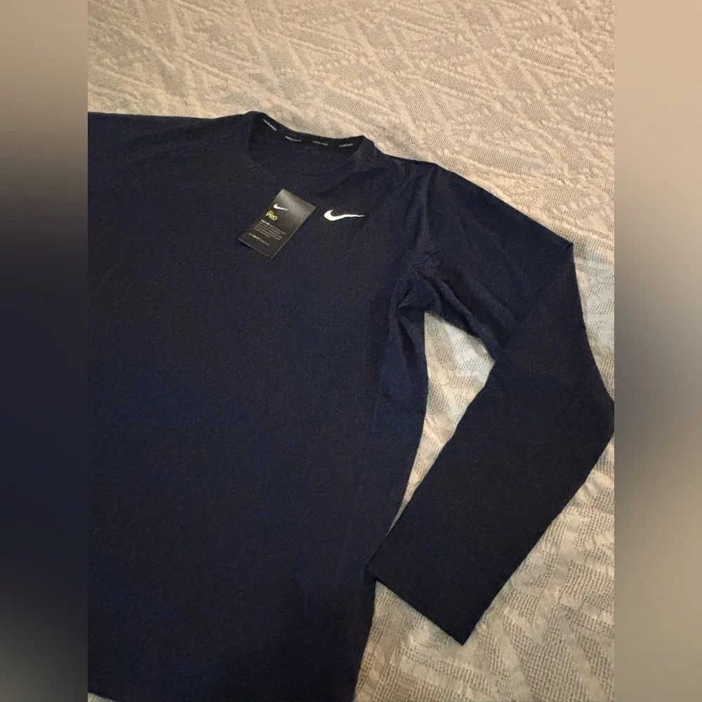Nike Pro Dri Fit Long Sleeve Base Layer Shirt Adult XL Navy New with Tags - Picture 2 of 4